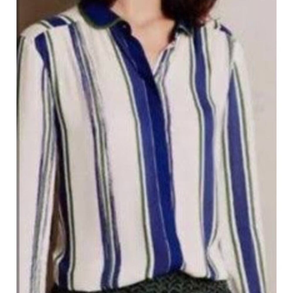Womens Anthropologie Top Size 6 Rayon Striped Blouse Maeve Button Up